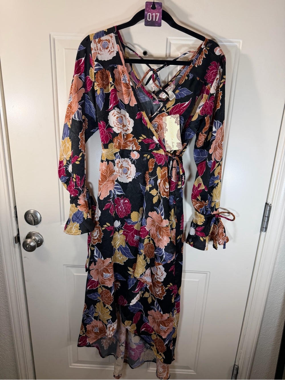 Band of the Free NWT Floral Wrap Midi Dress XS Boho Long Sleeve 017